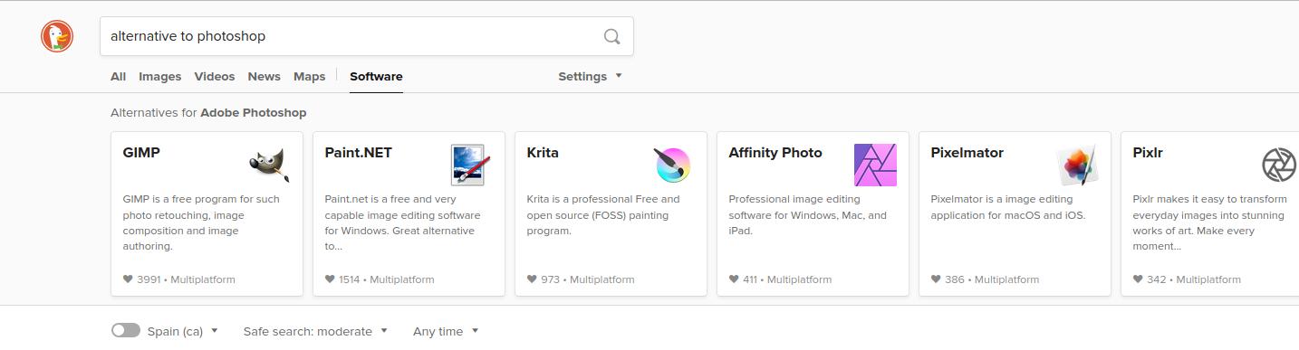 búsqueda en duckduckgo de software